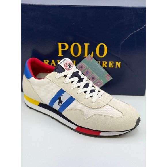Polo Ralph Lauren Train 85 Sneakers Cream Blue Red Yellow Retro Shoes Size 11.5